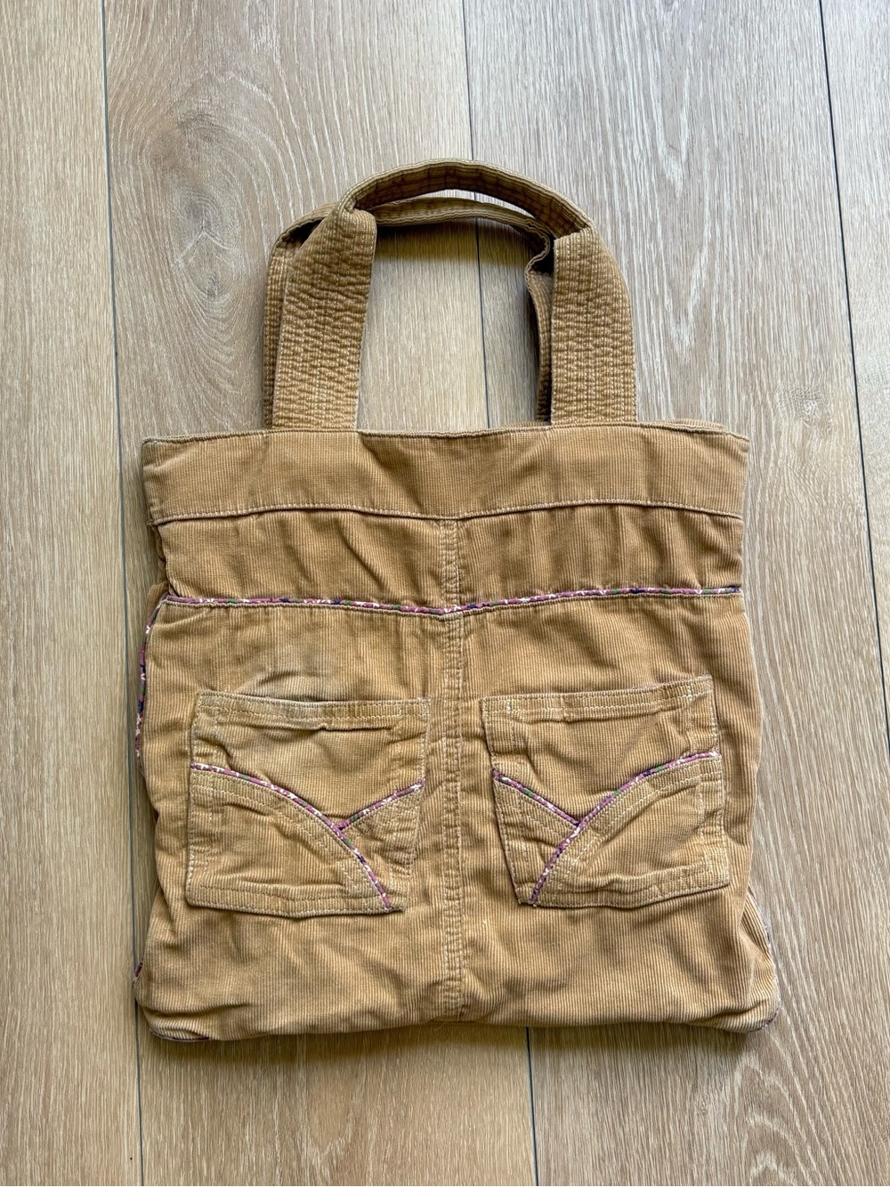 Rare Vintage Y2K Aeropostale Tan Corduroy  Tote with Pink Floral Accent Piping
